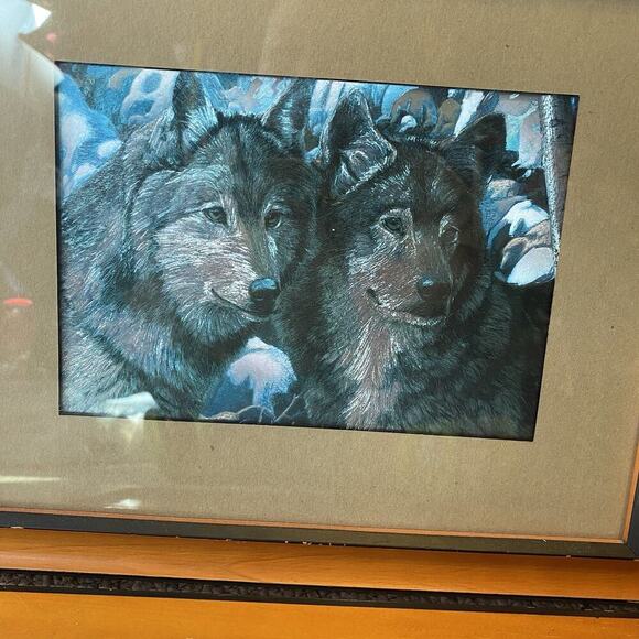 Vintage Kevin Daniel Art Print Wolves Stream Landscape Lithograph Signed Frame - Picture 4 of 6